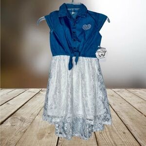 Sweet Butterfly Denim Top Dress with Lace Skirt